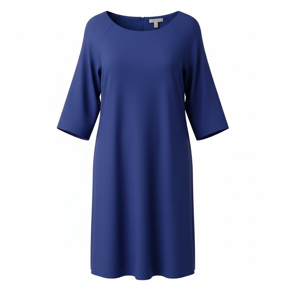 Taylor Plus Size 18W Blue Shift Dress Elbow Sleeve Career Office Midi Dress
